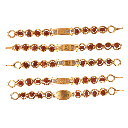Gold Plated Designer Circular Bead Bracelet Rakhi For Brother (Mix Design 1 Pc)