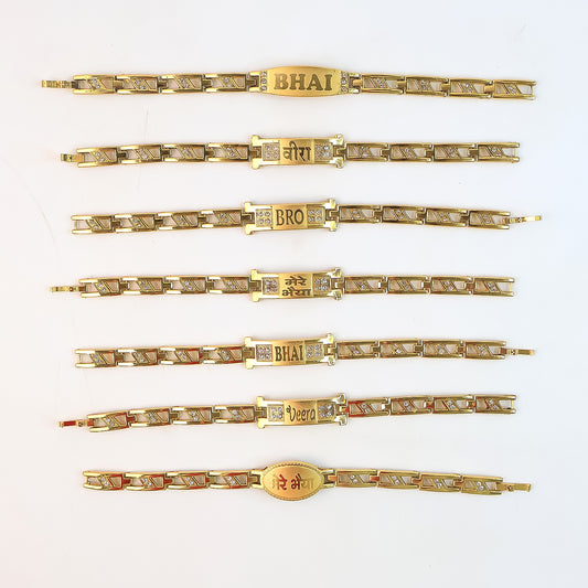 Metal Rakhi Bracelet For Brother Chain Rakhi With Wording (Mix Design 1 Pc)