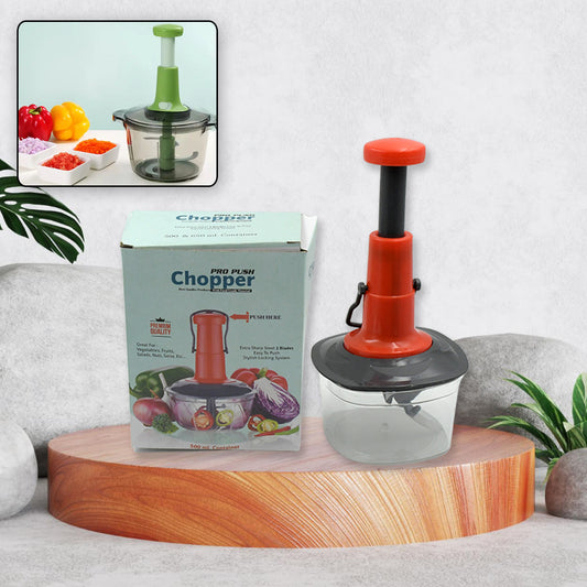 5790 Manual Press Fruit Vegetable Chopper With 3 Stainless Steel Blades Anti-slip Base And Locking System Cutting Chopper For Kitchen (650 Ml)